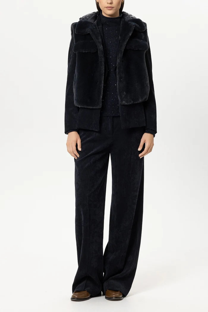 Luisa Cerano Fake Fur Gilet  Navy