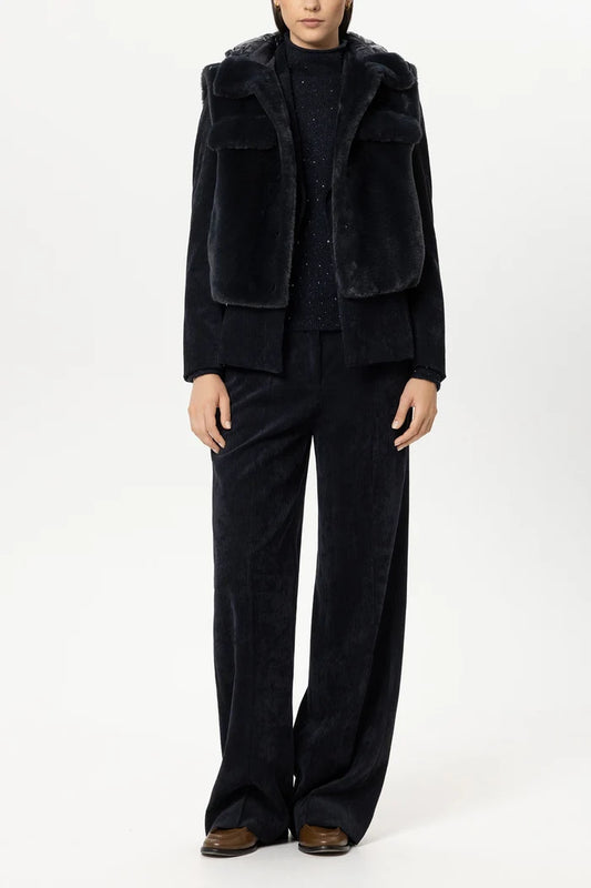 Luisa Cerano Fake Fur Gilet  Navy