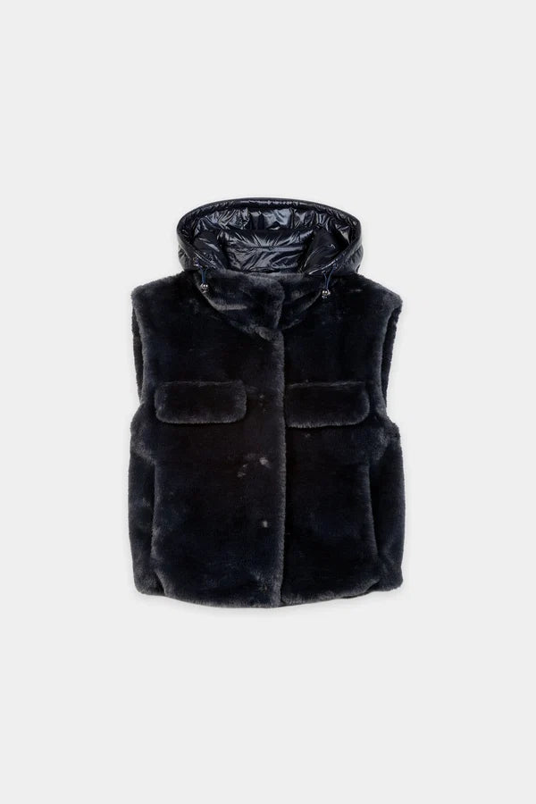 Luisa Cerano Fake Fur Gilet  Navy