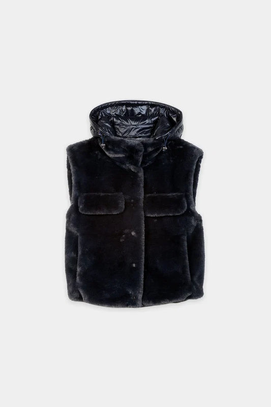 Luisa Cerano Fake Fur Gilet  Navy