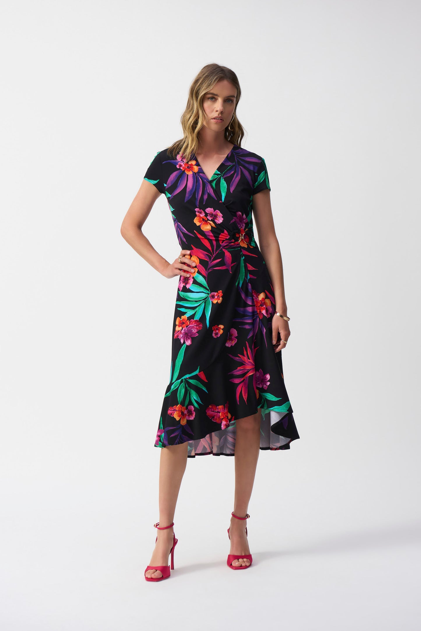 Joseph Ribkoff Floral V-neck Midi Dress 251011