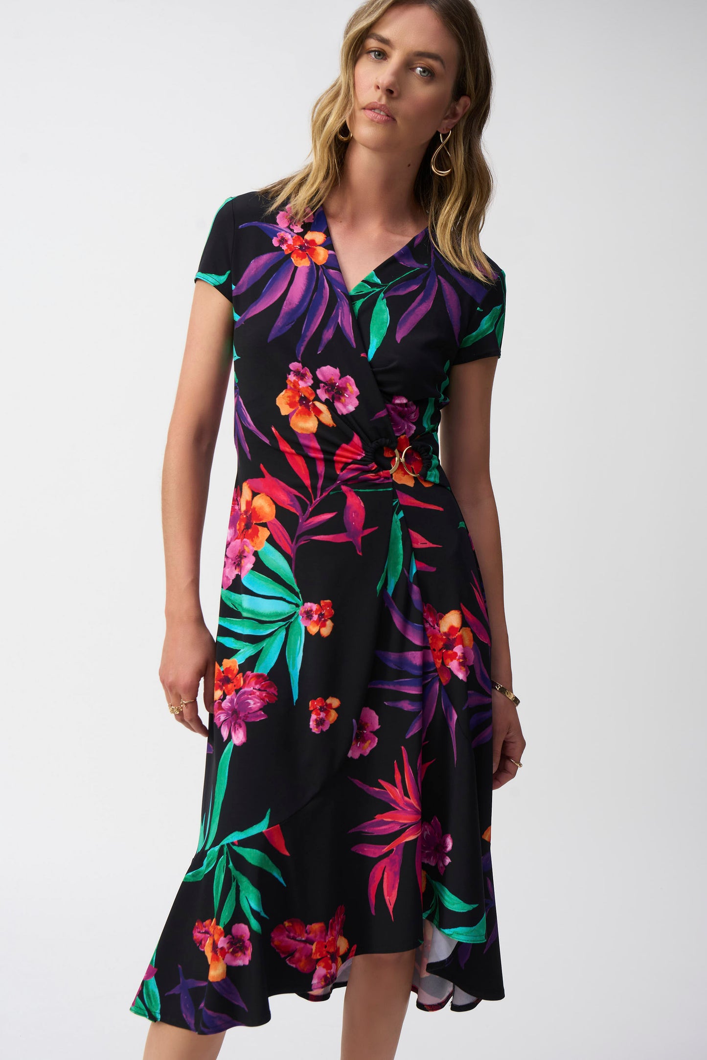 Joseph Ribkoff Floral V-neck Midi Dress 251011