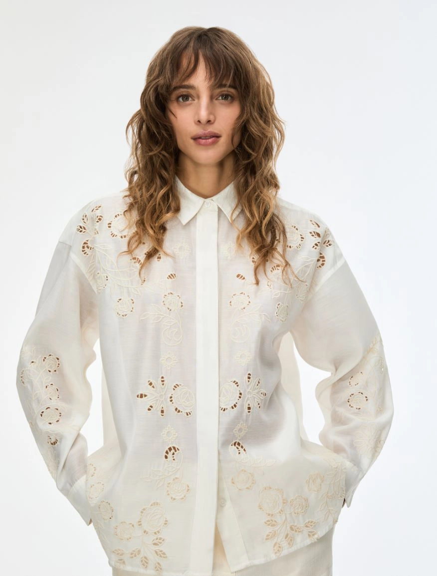 IBLUES EMBROIDERED SHIRT White   IBLCOTTAGE - 7111016202003