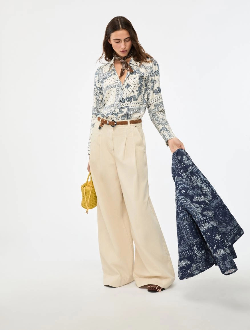 iBlues Straight Fit Blue and Ivory Shirt