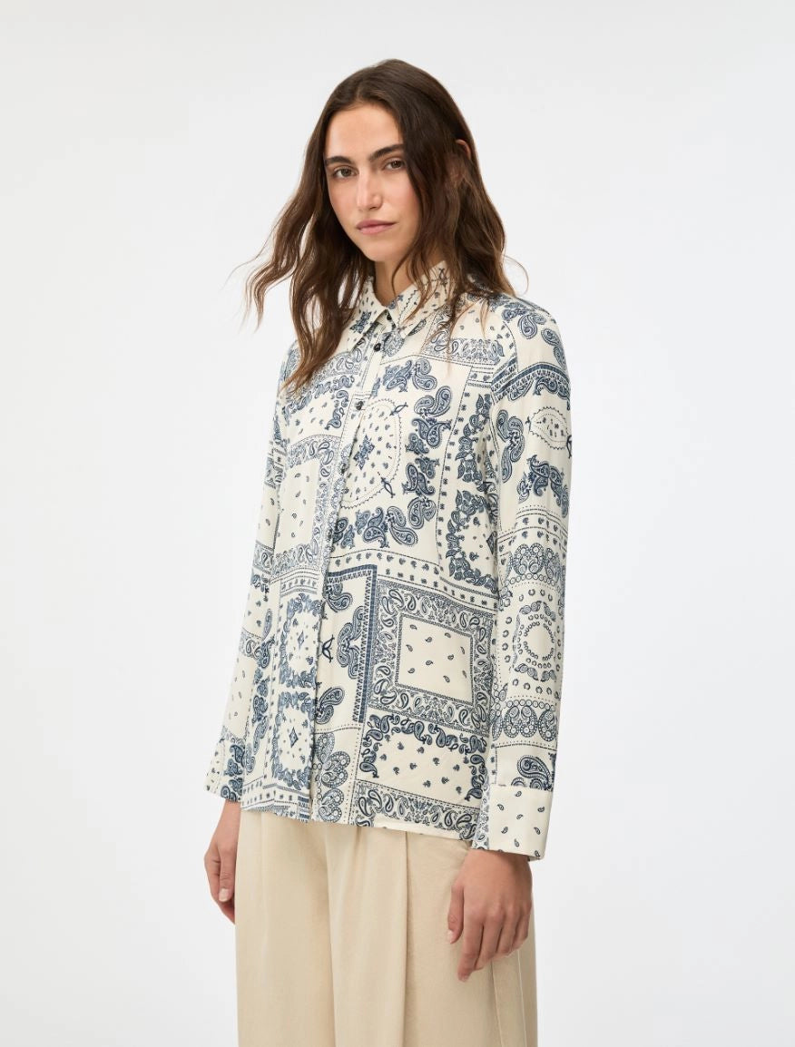 iBlues Straight Fit Blue and Ivory Shirt