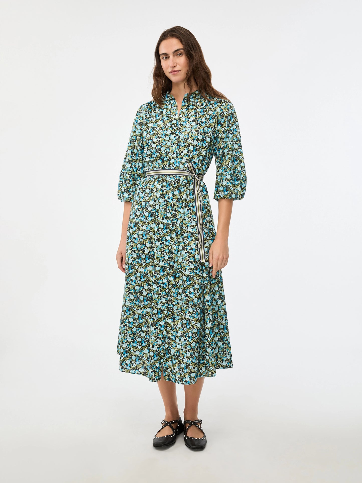iBlues Flared Floral Dress Green Floral