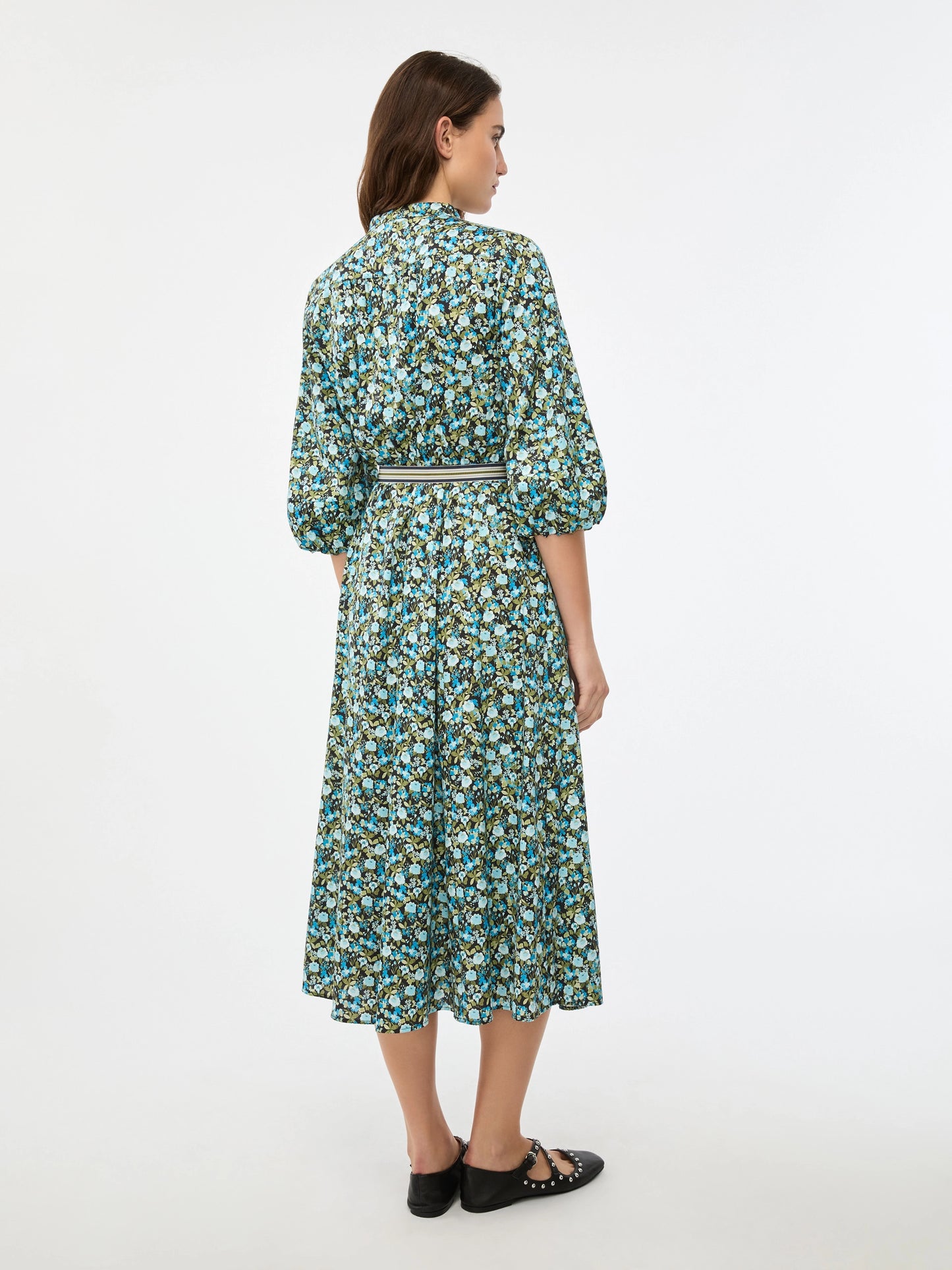 iBlues Flared Floral Dress Green Floral