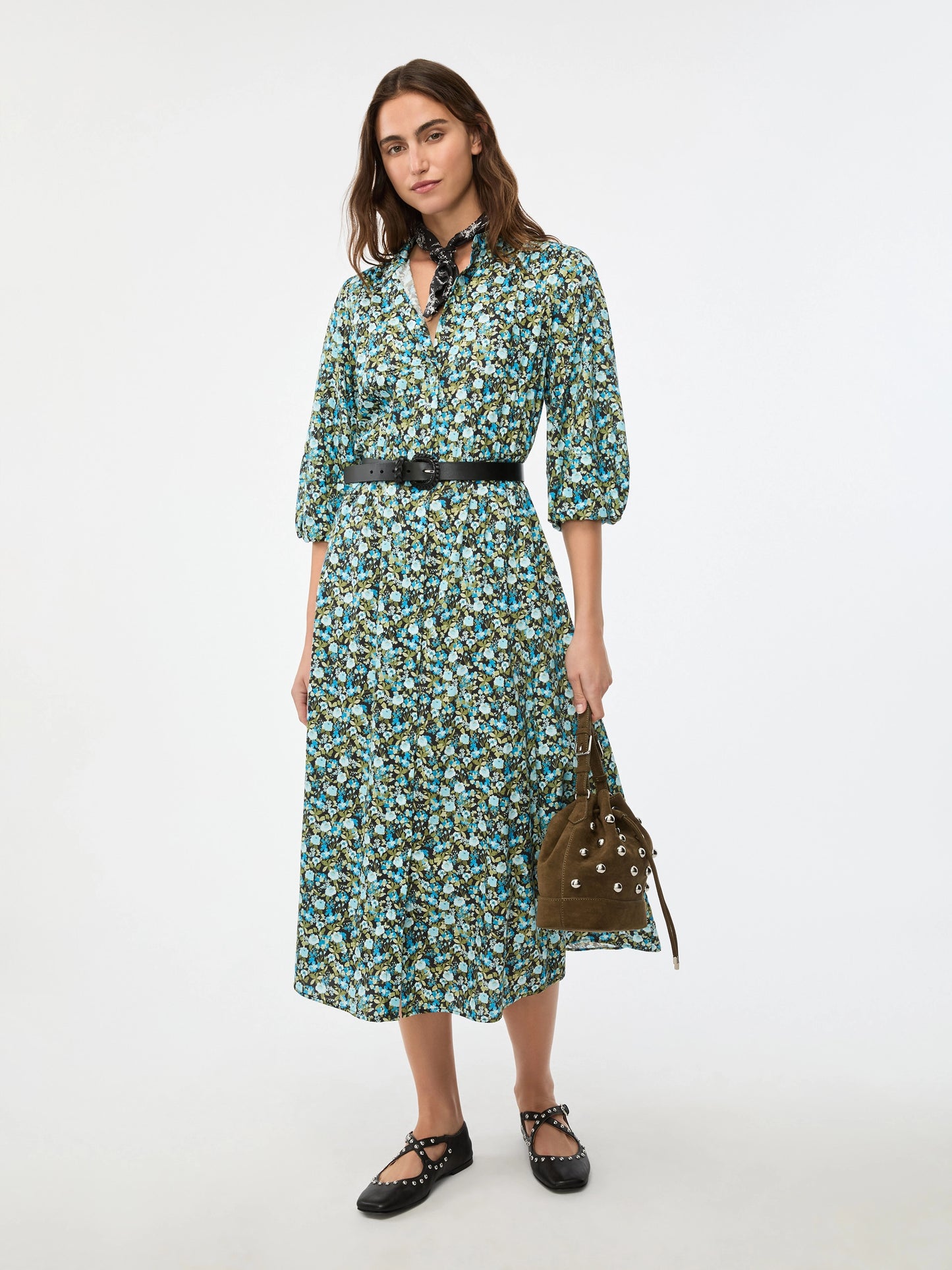 iBlues Flared Floral Dress Green Floral