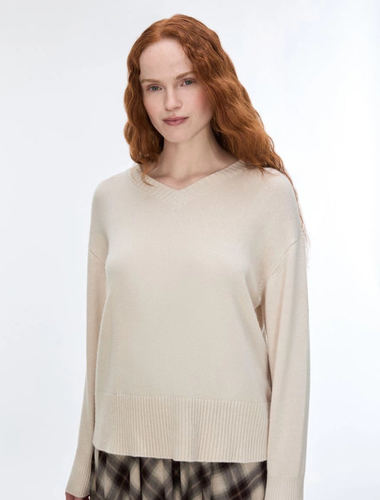 IBLUES WOOL AND CASHMERE-BLEND V-NECKJUMPER   - cream