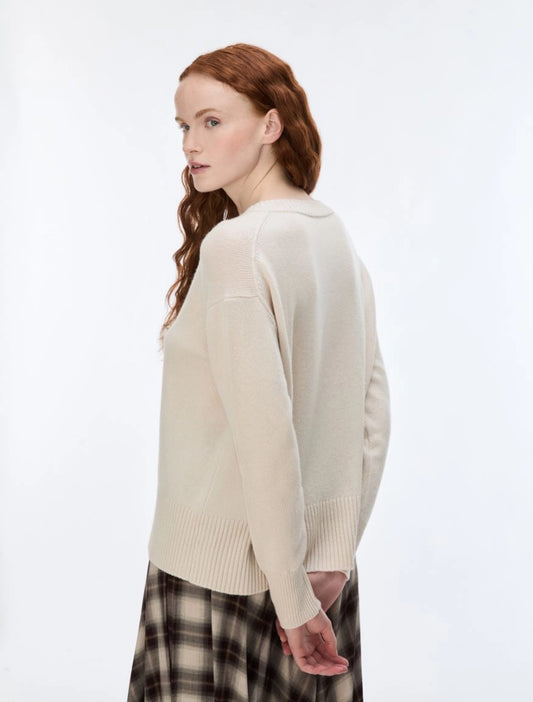IBLUES WOOL AND CASHMERE-BLEND V-NECKJUMPER   - cream