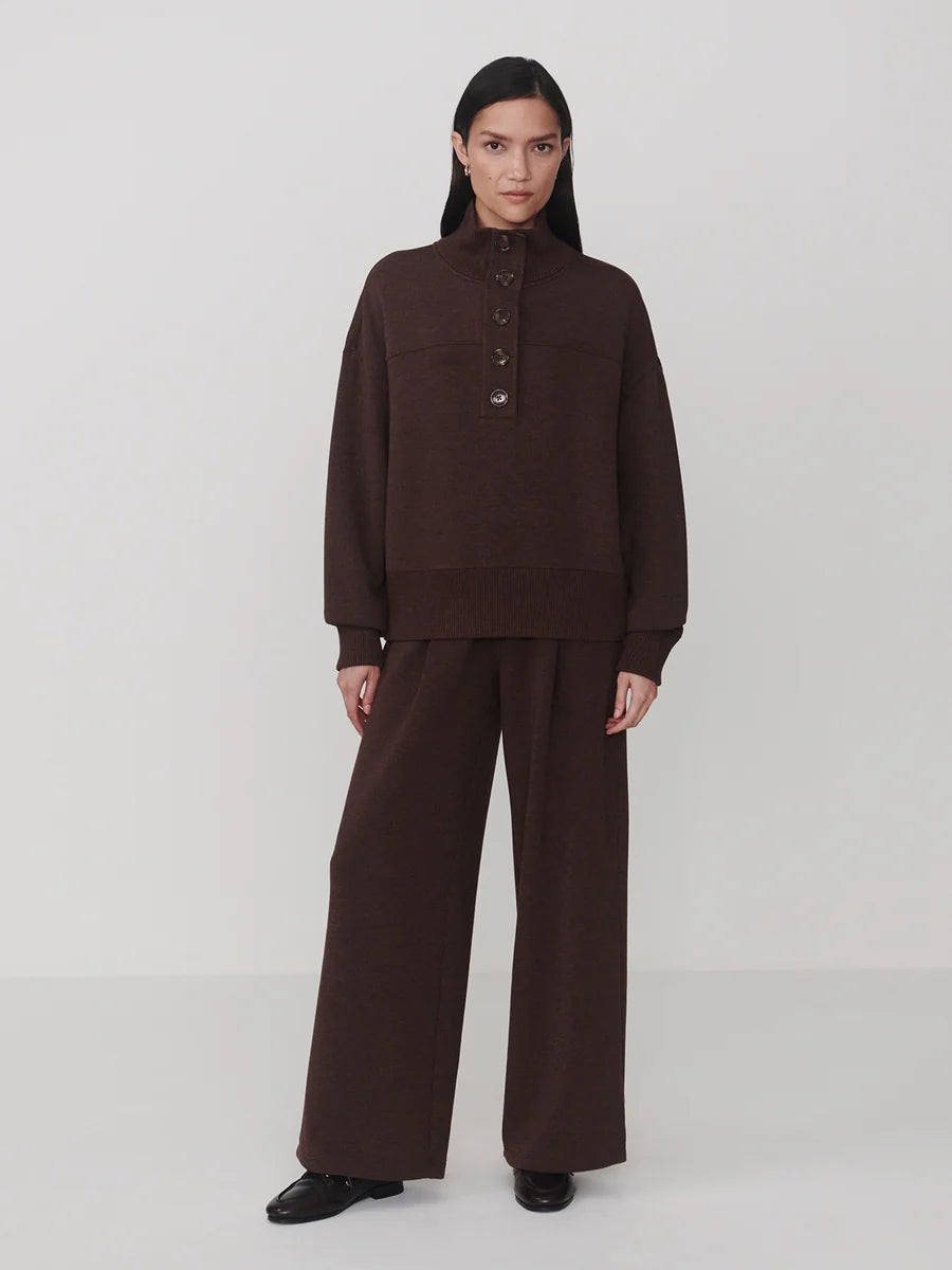 Varley - Bronya Button Placket Sweat  Coffee Bean Marl