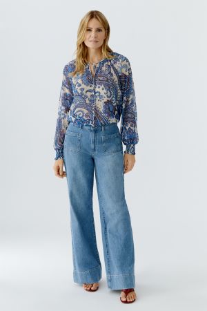 Oui Blue and White Blouse