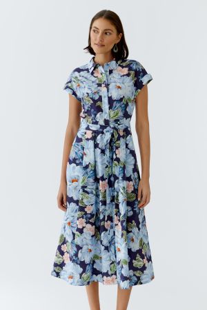 Oui Dark Blue Floral Midi Dress