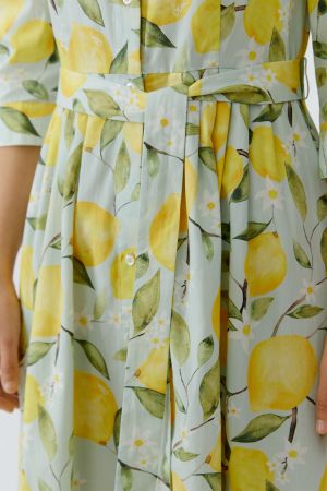 Oui Lemon Print Midi Dress