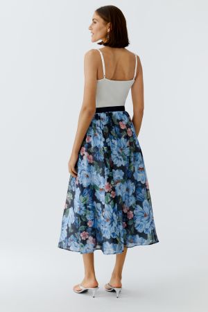 Oui Blue Floral Maxi Skirt