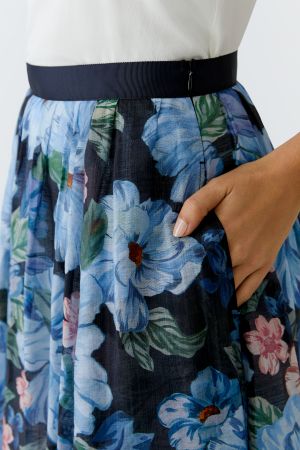 Oui Blue Floral Maxi Skirt