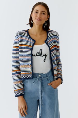 Oui Blue and Red Cardigan