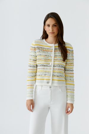 Oui White and Yellow Cardigan