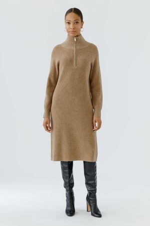 Oui Zip Knitted Dress - Beige