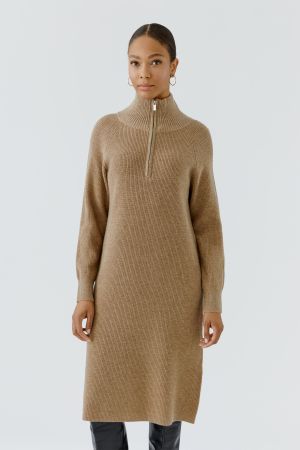 Oui Zip Knitted Dress - Beige