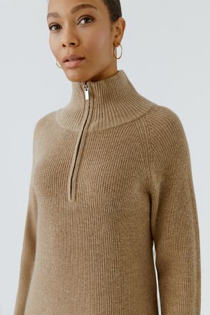 Oui Zip Knitted Dress - Beige