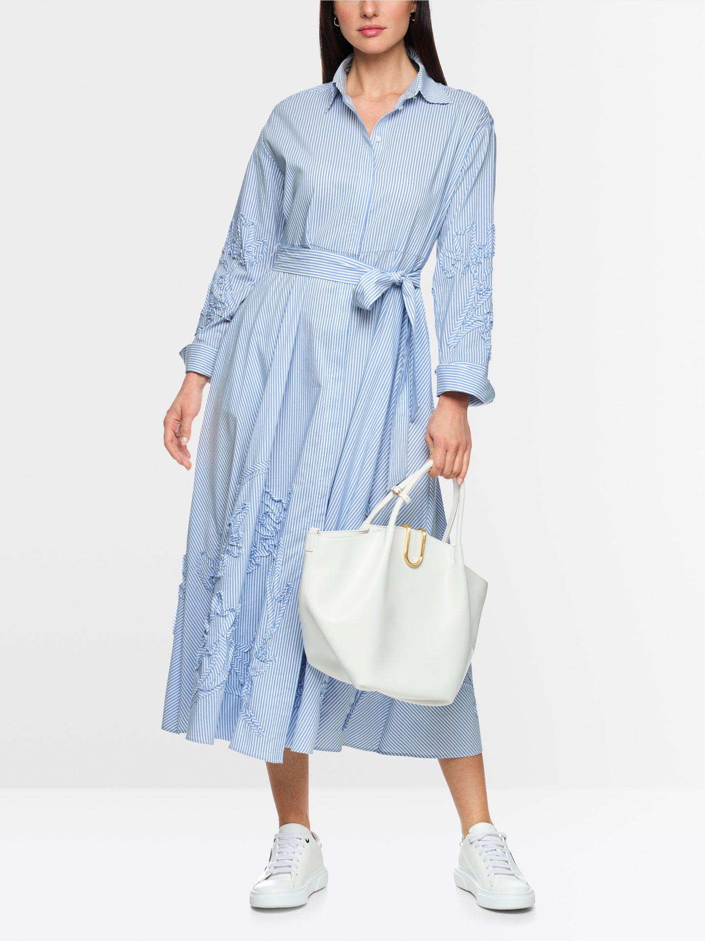 Marc Cain Striped Midi Dress with Embroidery