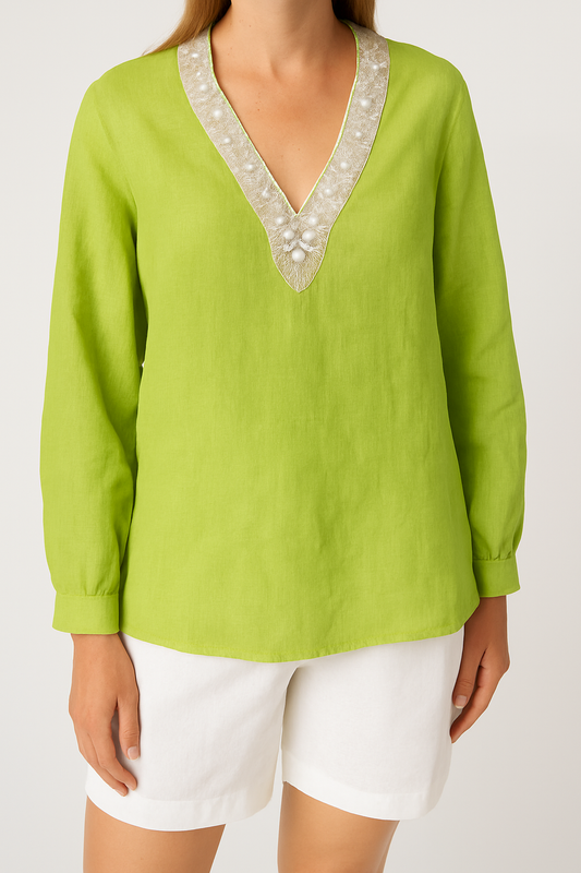 120% Lino Beaded Blouse