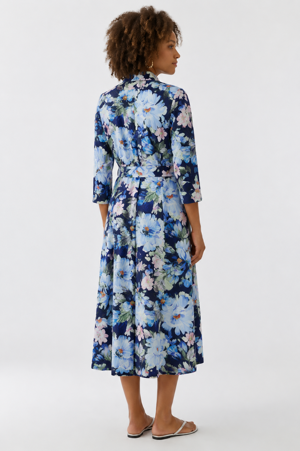 Oui Dark Blue Floral Midi Dress