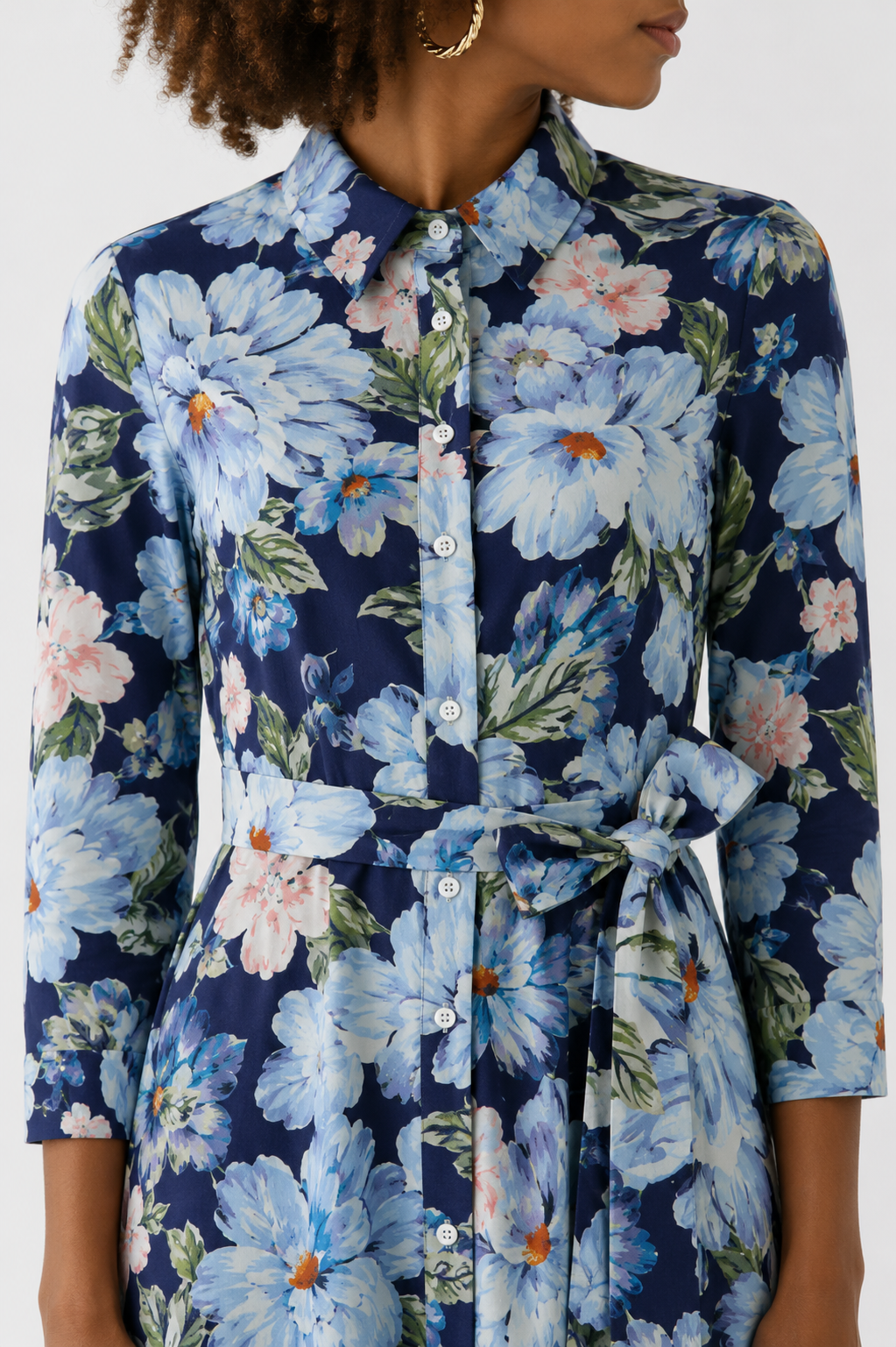 Oui Dark Blue Floral Midi Dress