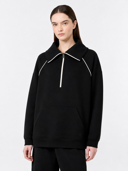 Weekend Maxmara Black Sweatshirt with cream piping   Wkdballata