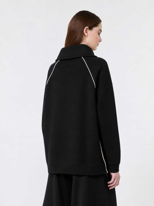 Weekend Maxmara Black Sweatshirt with cream piping   Wkdballata