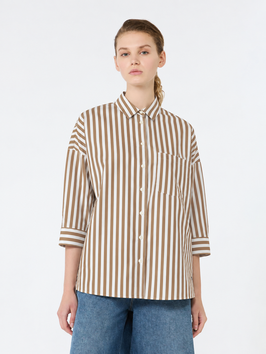 Weekend MaxMara Cotton Poplin Shirt  WKDOVATTA  Chocolate and white stripe