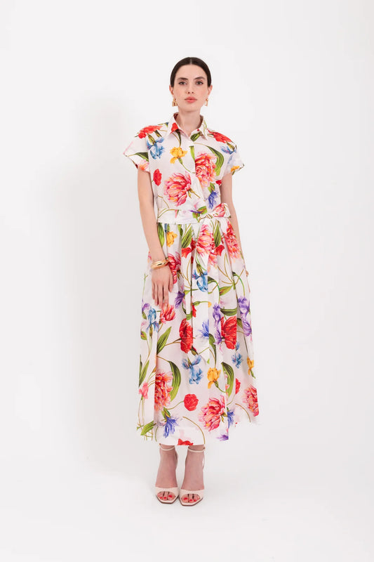 Lavi Bellell Midi Dress  Fondo panna   botanico