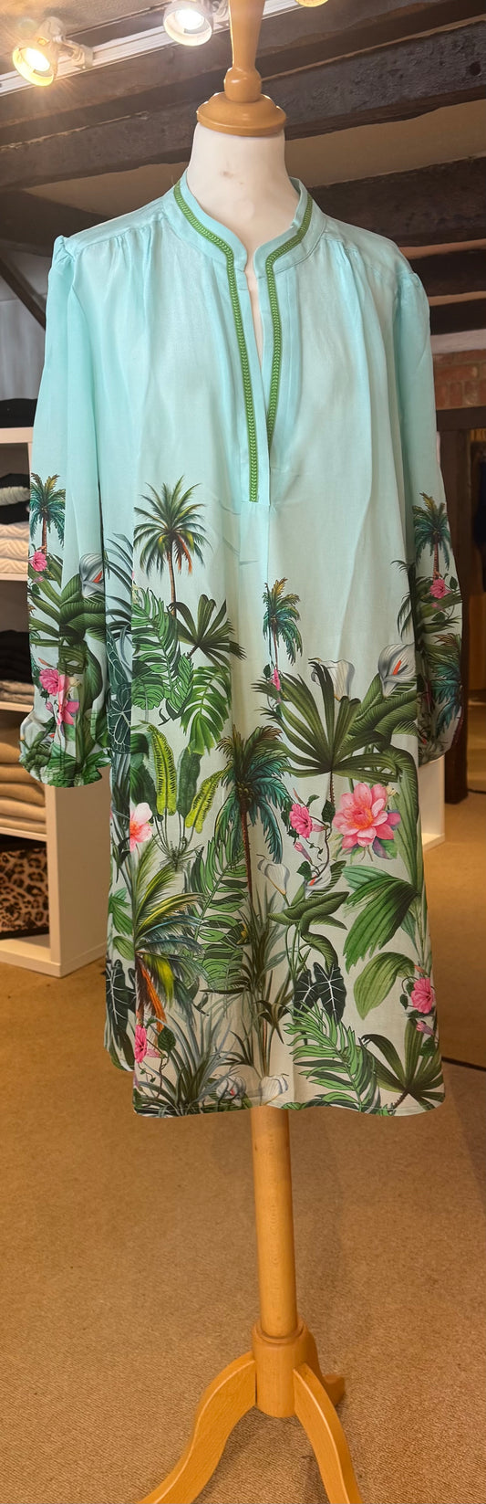 Inoa Allium Silk Tunic Dress  Palm Green