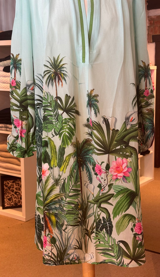 Inoa Allium Silk Tunic Dress  Palm Green
