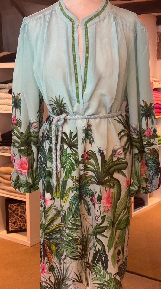 Inoa Allium Silk Tunic Dress  Palm Green