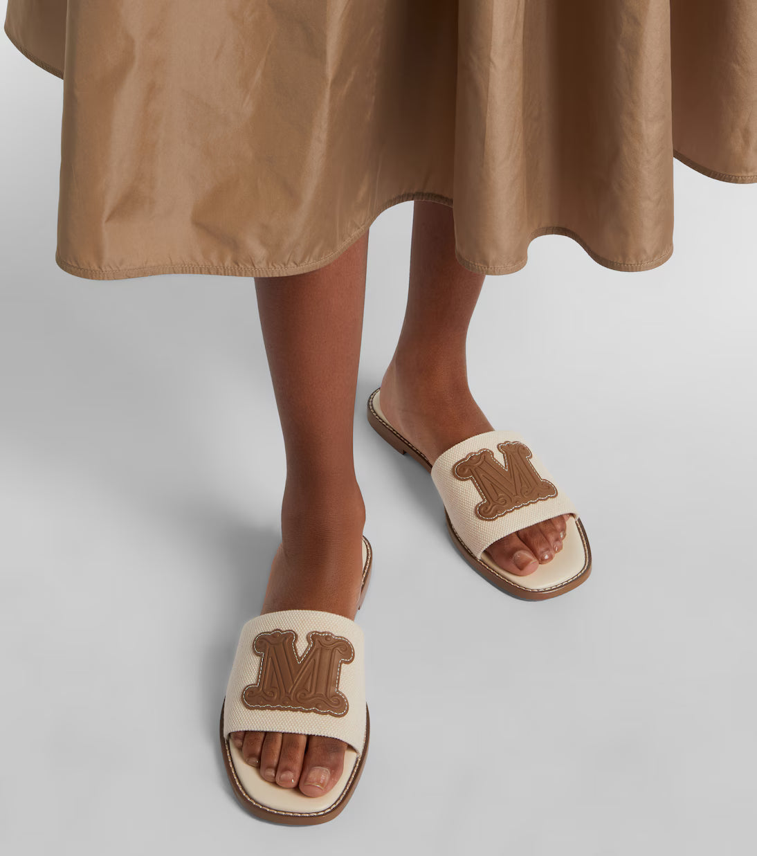 MaxMara Causaso Leather Canvas Sandals