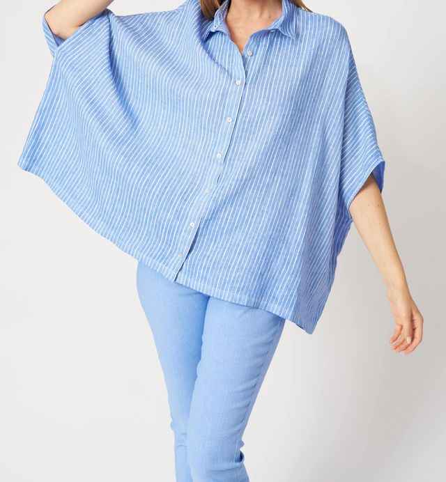 120% Lino Blue Striped Shirt