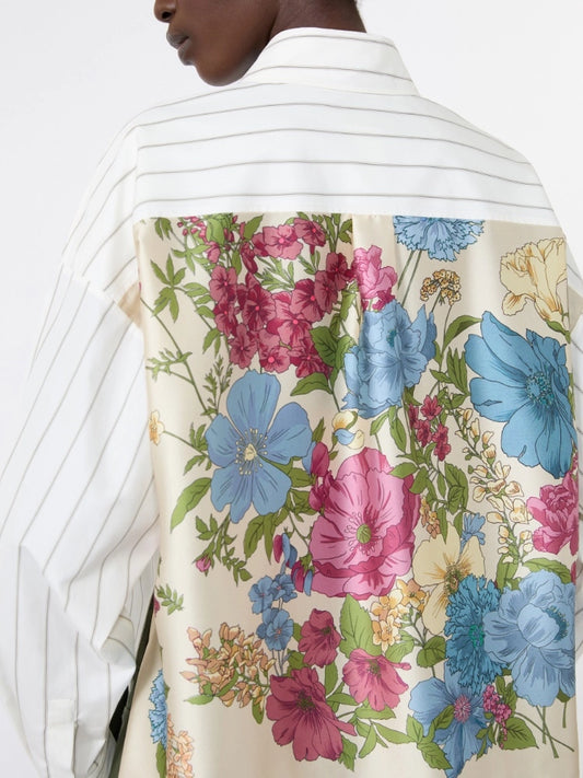 Weekend Maxmara Cotton Striped Shirt with Floral Back Panel  WKDCERTOSA