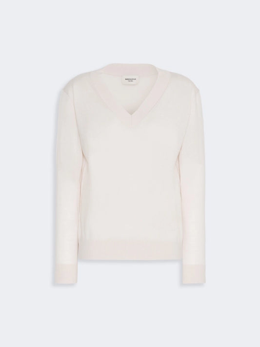 Weekend Maxmara Wool,Silk and Cashmere V neck Jumper  Ivory   WKDTALAMO