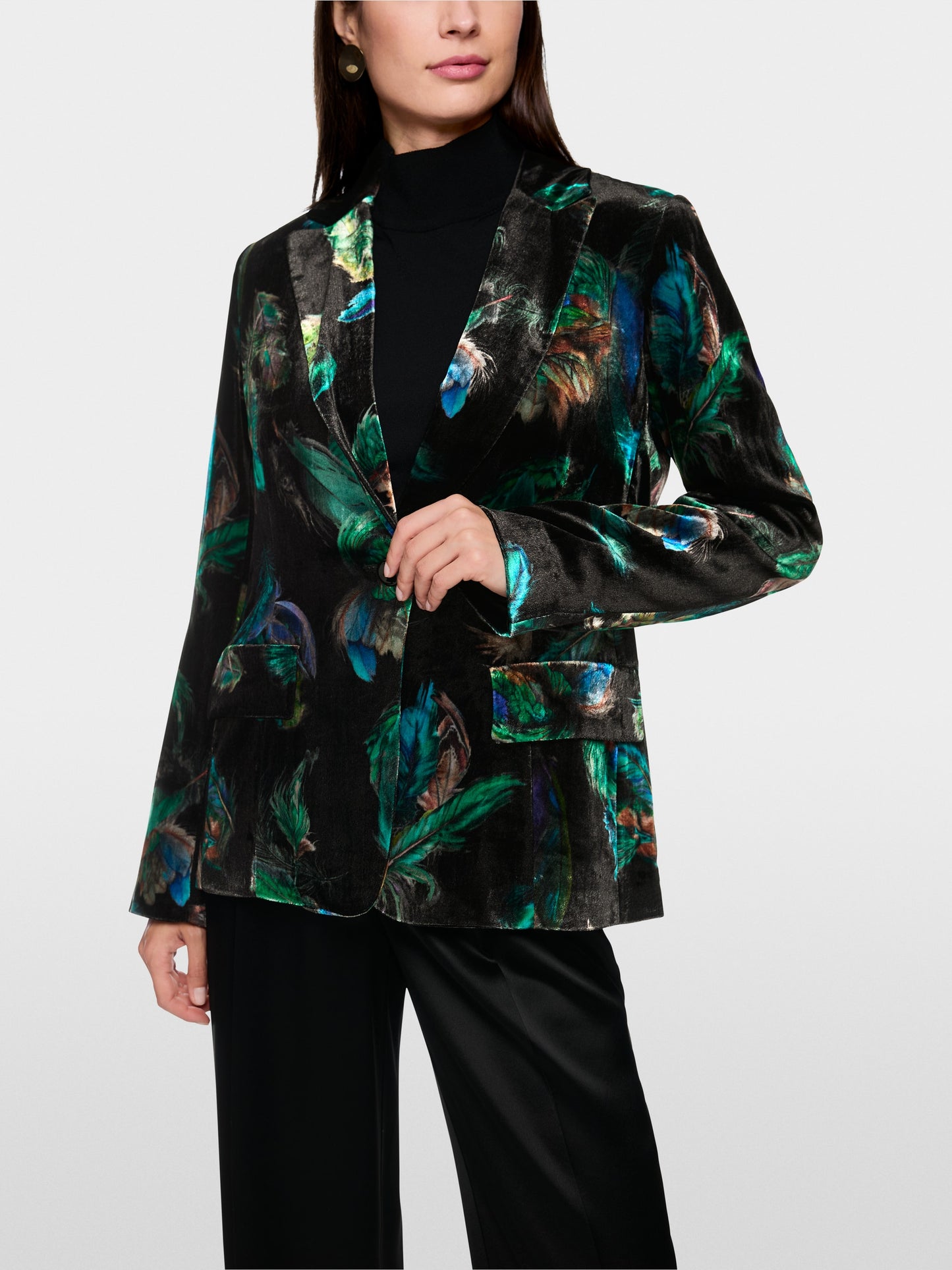 Marc Cain Velvet Blazer with Feather Print