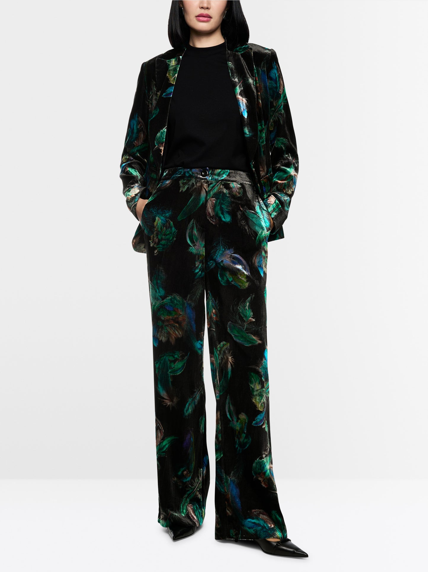 Marc Cain Warri Velvet Trousers with Feather Print