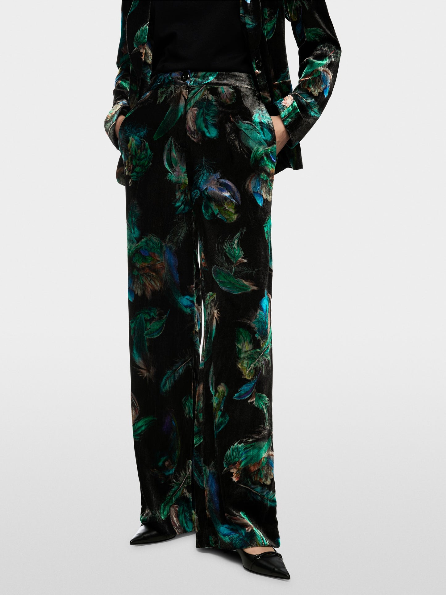 Marc Cain Warri Velvet Trousers with Feather Print