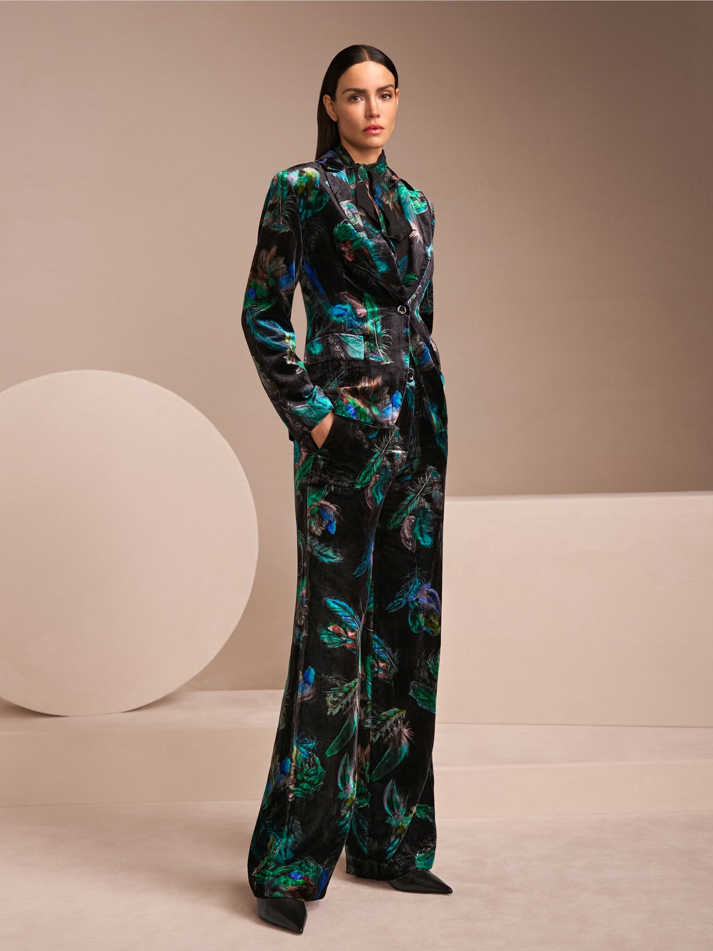 Marc Cain Warri Velvet Trousers with Feather Print