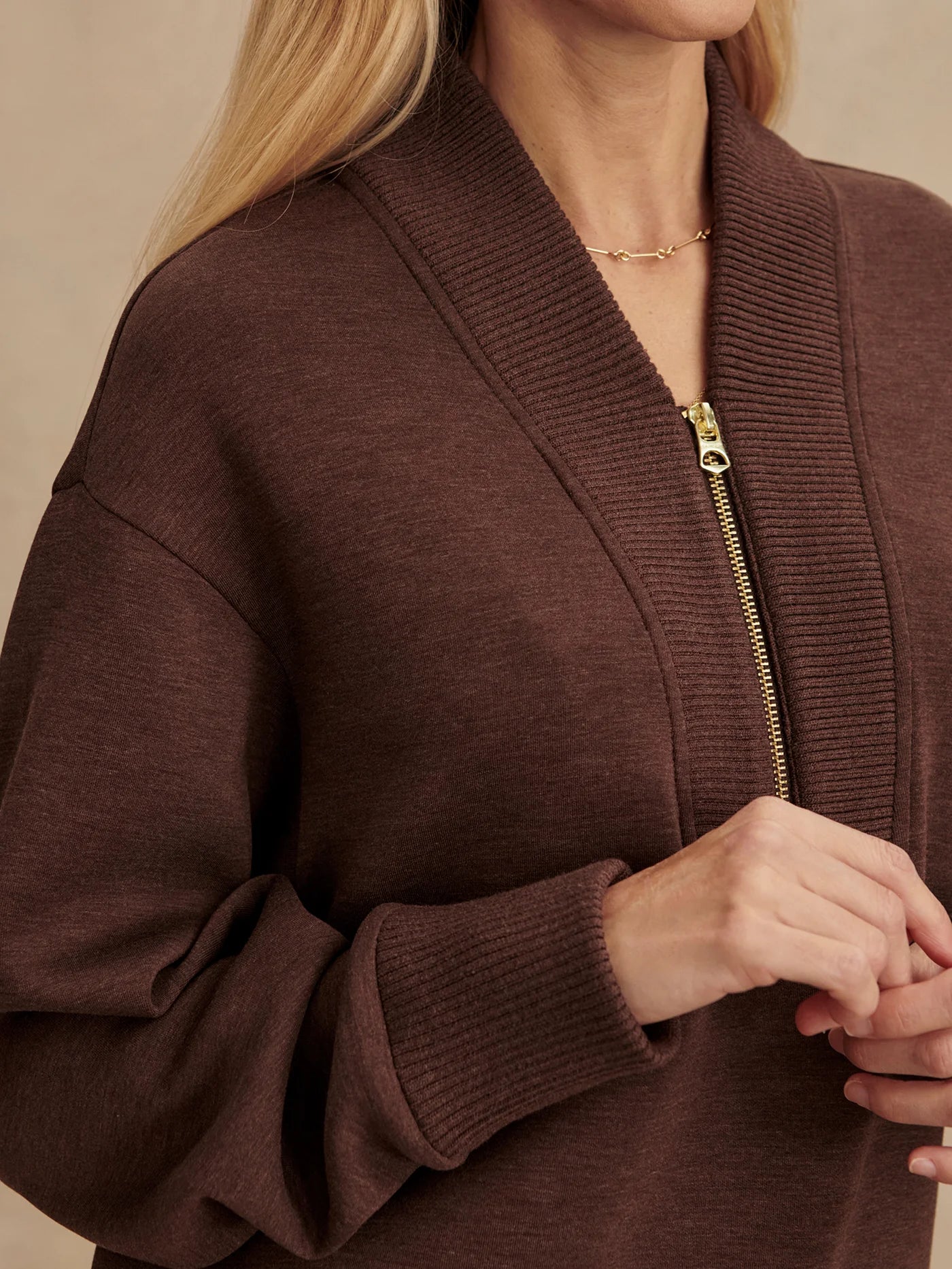 Varley Sally  Half zip Sweat  Coffee Bean Marl