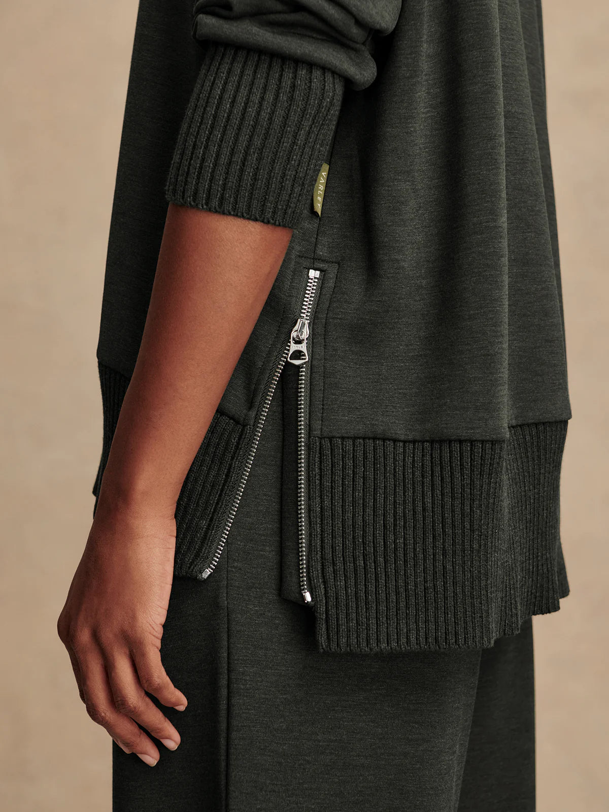 Varley Barker High Neck Sweat in Olive Marl