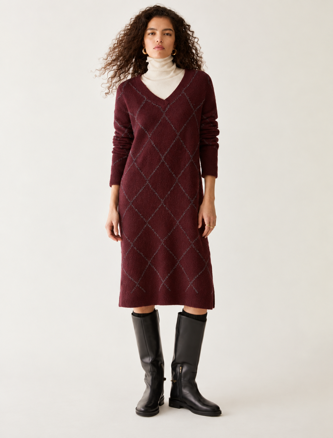 PennyBlack - Argyle lamé knit dress - MAROON PBPZANZARA