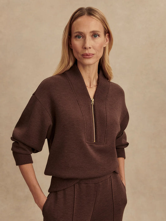 Varley Sally  Half zip Sweat  Coffee Bean Marl