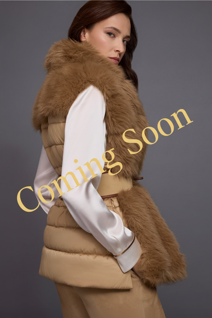 Coming Soon - Marc Cain Camel Quilted Gilet with Faux Fur