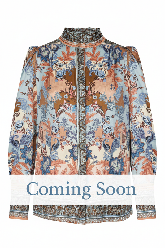 Coming Soon - Paisley Floral Blouse Light Blue Text